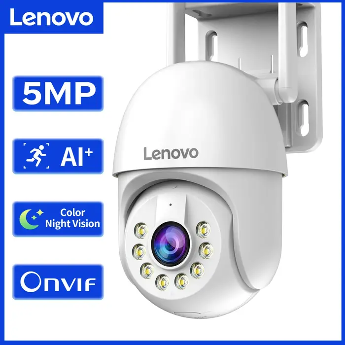 Caméra surveillance extérieure Lenovo 5MP WiFi - PTZ 5x zoom, audio bidirectionnel et tracking IA vision nocturne