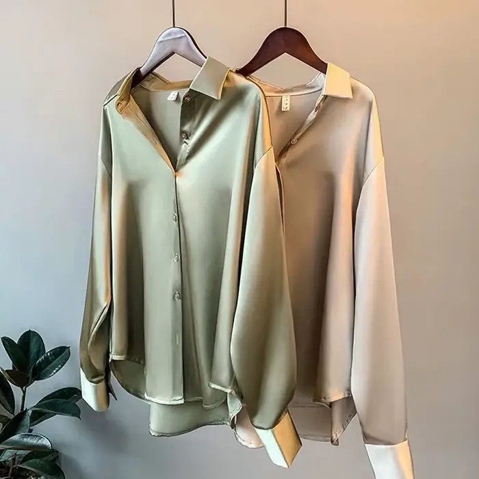Soie coréenne bureau dames chemise élégante Blouse femmes mode boutonné chemise en Satin Vintage bla