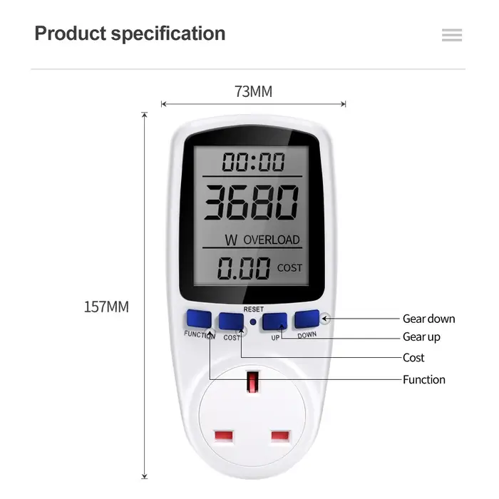Prise de wattmètre LCD numérique, puissance souveraine, compteur d'énergie h, AC 220V, prise UE, ana