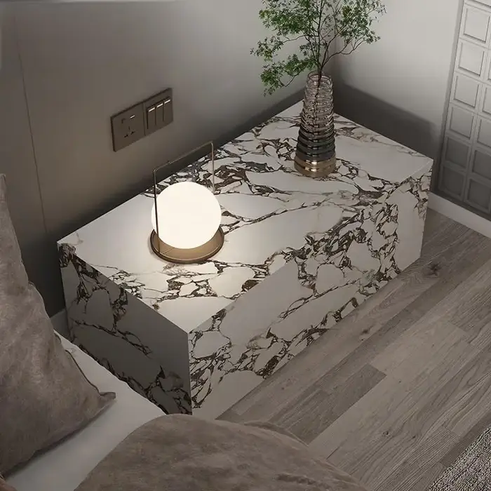Table de chevet moderne minimaliste de luxe en ardoise avec tiroirs de rangement, meubles de chambre