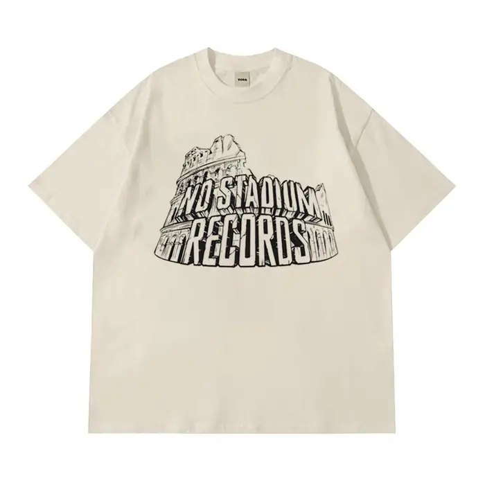 T-shirt pour homme NO STADIUM en coton, manches courtes, style oversize, imprimé vintage, streetwear
