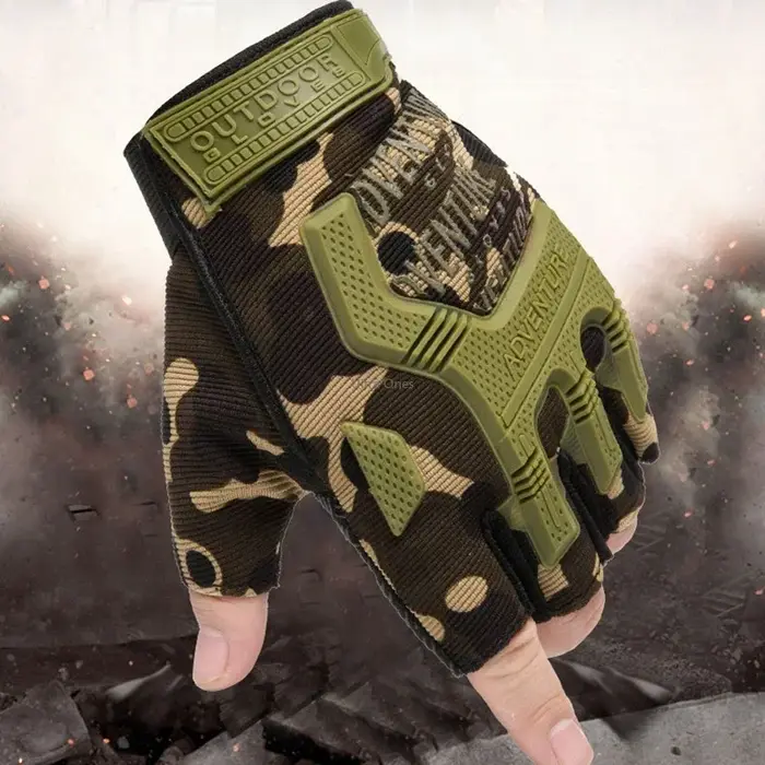 Gants camouflage tactiques demi-doigt anti-dérapant pour chasse CS combat randonnée