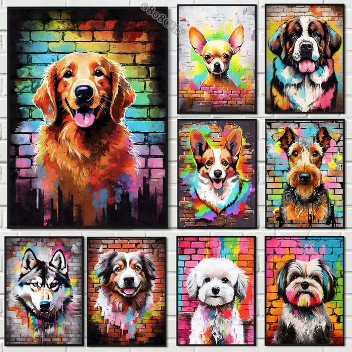 Affiches d'art de chien de graffiti coloré