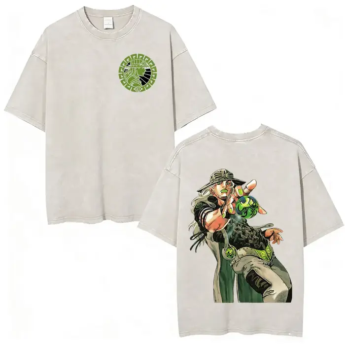 T-shirt Anime Jojo Bizarre Adventure STEEL BALL RUN Manga Vintage Acid Washed pour hommes et femmes,