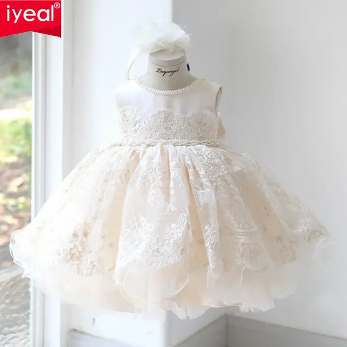 IYEAL-Robe de demoiselle d'honneur en dentelle, tenue de Rh, de baptême, d'anniversaire, pour enfant
