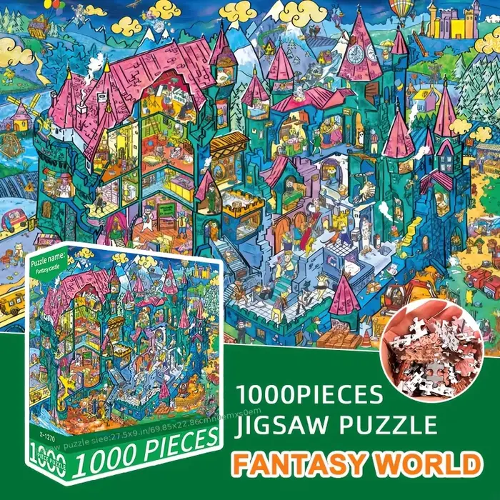 Puzzle de dessin animé de 1000 pièces « Bustling Castle » pour adultes, amateurs de paysages et fans