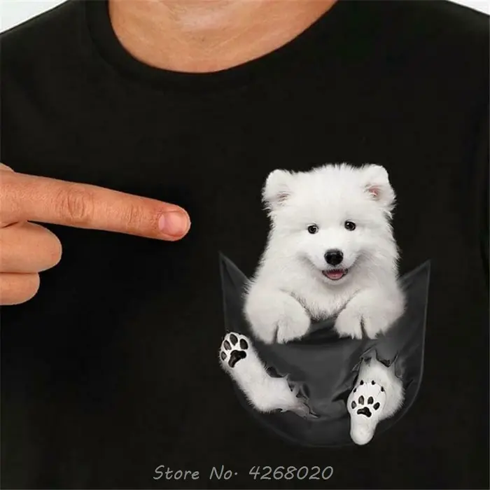 Mignon chien Samoyède poche intérieure T-Shirt amoureux des chiens