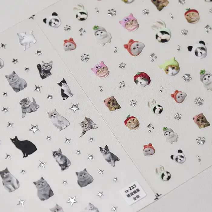 1 pièces 5D en relief mignon animal de compagnie manucure décalcomanie ongles dessin animé autocolla