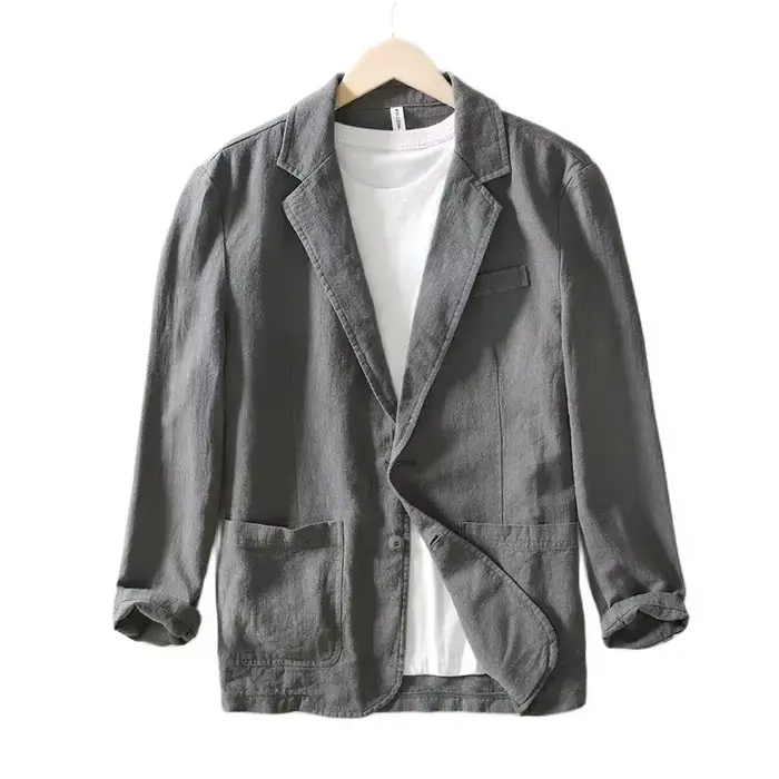 Blazer respirant pour hommes, 70% lin, 30% coton, veste de costume pour hommes, manteau noir pour l'