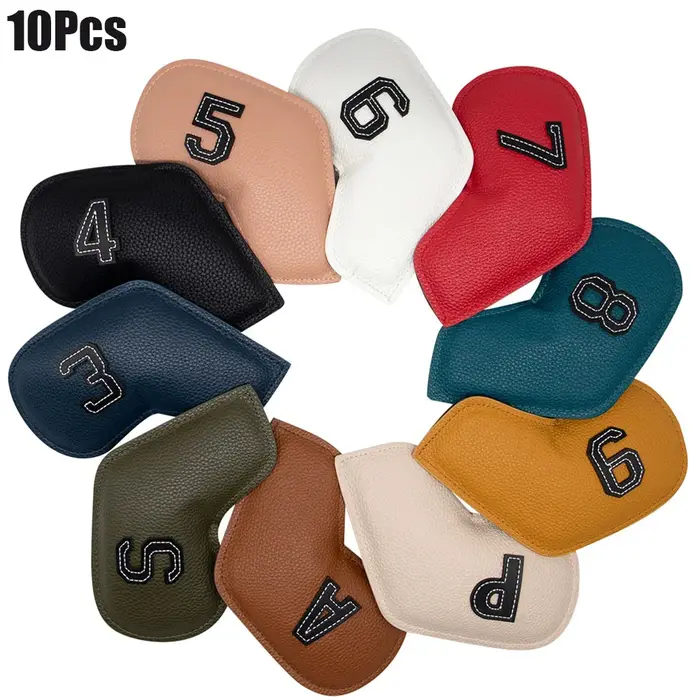 Lot de 10 housses de tête de fer de golf (3-9, P, S, A) – Étui brodé avec numéros pour clubs de golf