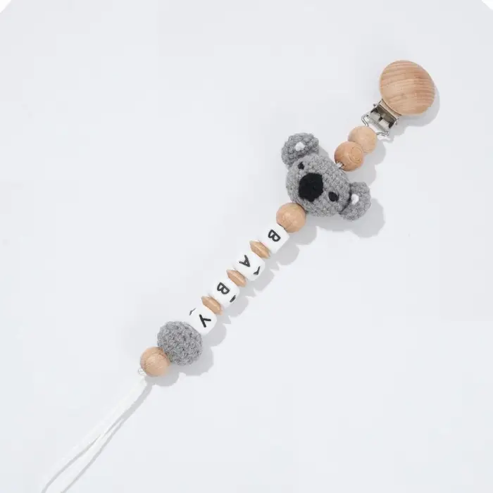 Attache sucette personnalisable crochet ours - Porte-tétine écologique hêtre sécurité bébé