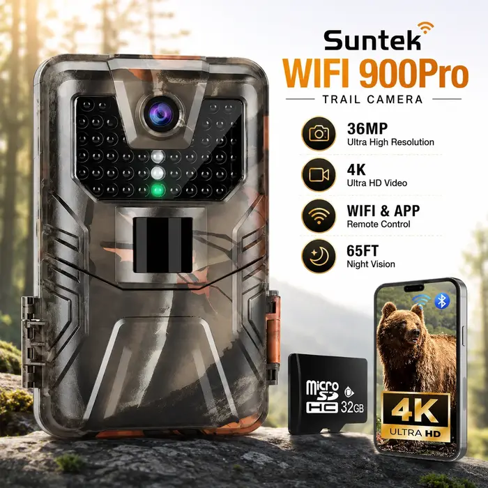 Caméra de chasse WiFi 4K 48MP Bluetooth avec vision nocturne, déclencheur 0,3s, activation par détec