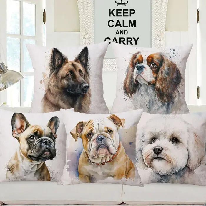Housses de coussin WONDERISE imprimées à la main en polyester pour animaux de compagnie carrées en argent blanc bleu ciel beige et plus pour intérieur élégant