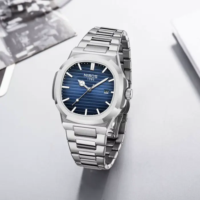 Montre NIBOSI luxe pour homme - Étanche, lumineuse avec date, montre sport carrée quartz pour homme