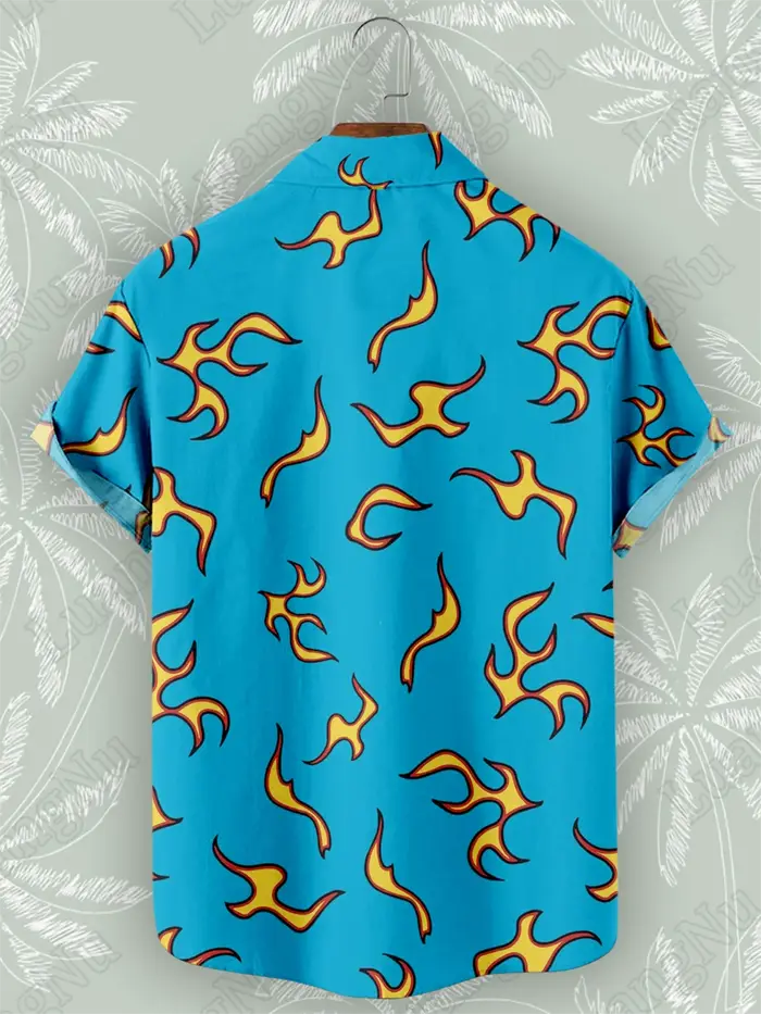 Chemise hawaïenne bleue flamme pour hommes, manches courtes, chemises de rue décontractées, mode hau