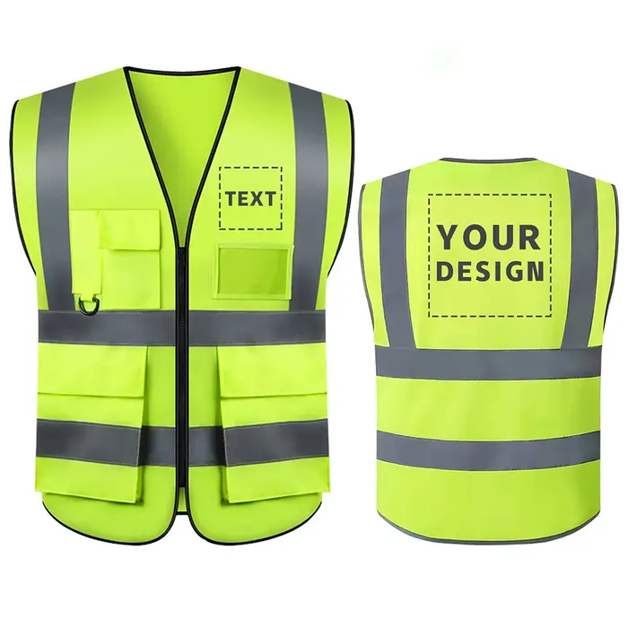 Gilet de sécurité avec Logo personnalisé, gilet haute visibilité de classe 2 avec 5 poches, gilet de