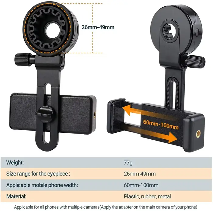 Support smartphone universel amélioré pour jumelles et télescopes - Adaptateur clip souple en caoutchouc