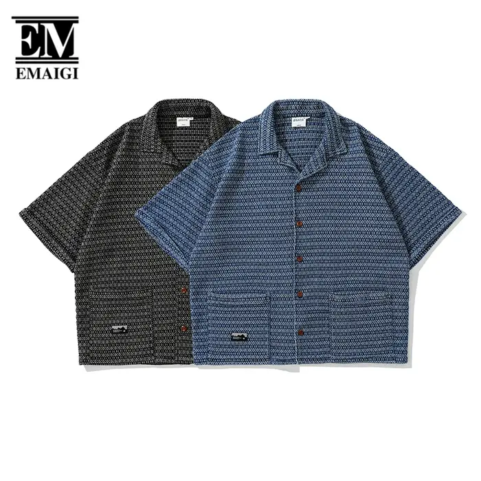 Chemises Vintage en Denim pour hommes, Streetwear, mode, ample, décontracté, à rayures, manches cour