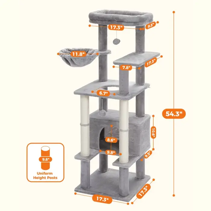 Arbre à chat avec perchoir supérieur, tour pour chat avec hamac en peluche, étagères pour chat, pomp