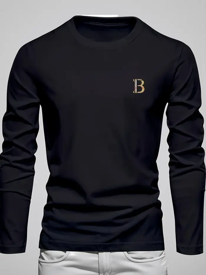 T-shirt à manches longues pour homme, 100% coton pur, ample et tendance, imprimé avec un motif de le