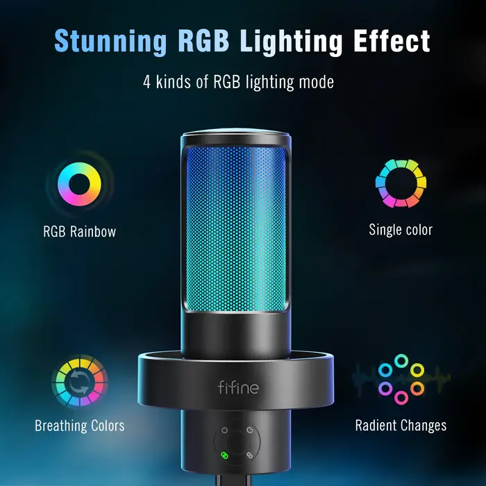 FIFINE-Ampligame A8 PLUS USB MIC avec abonnés, RVB allable, 3 capsules, 4 motifs polaires, cadrans d