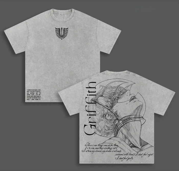 T-shirt Griffith Berserk Anime Vintage Y2k Lavé Oversize Homme Femme Vêtements Été Manches Courtes C