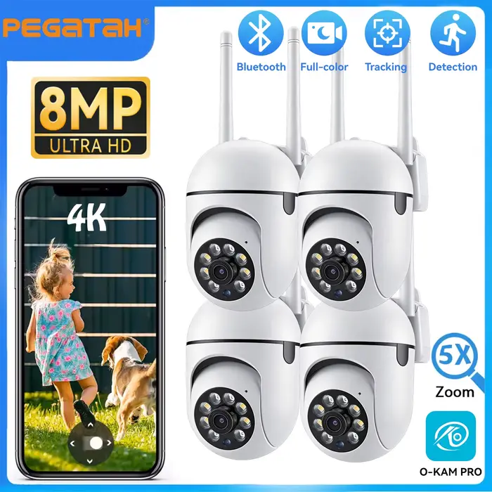 Caméra de surveillance intérieure O-Kam Pro 8MP WiFi 2.4G avec zoom 5x pour sécurité domicile chasse