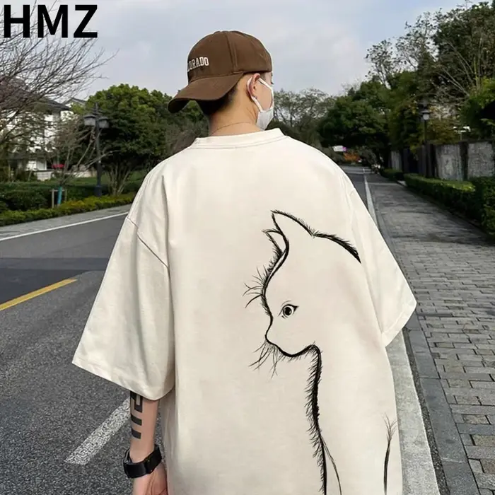 T-shirt imprimé chat de dessin animé pour homme