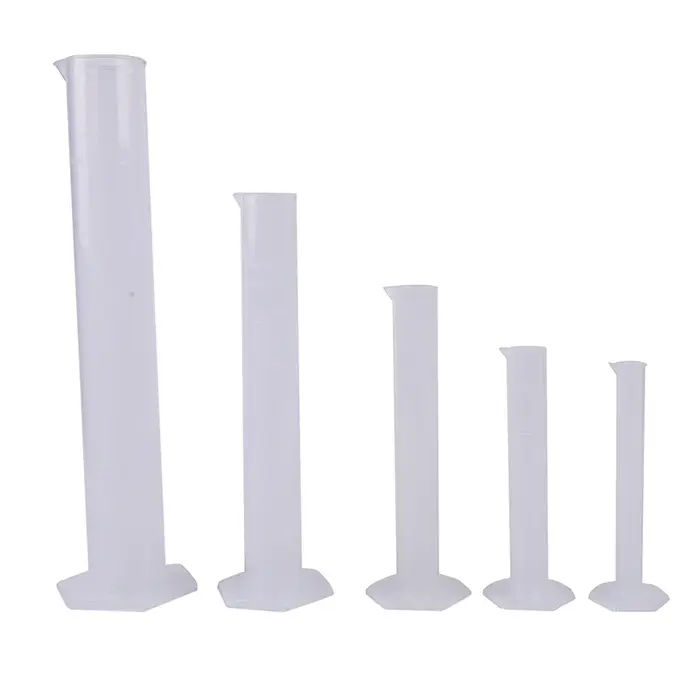 Tube gradué de test de laboratoire en plastique, intervalles de mesure, 10 ml, 25 ml, 50ml, 100 ml, 