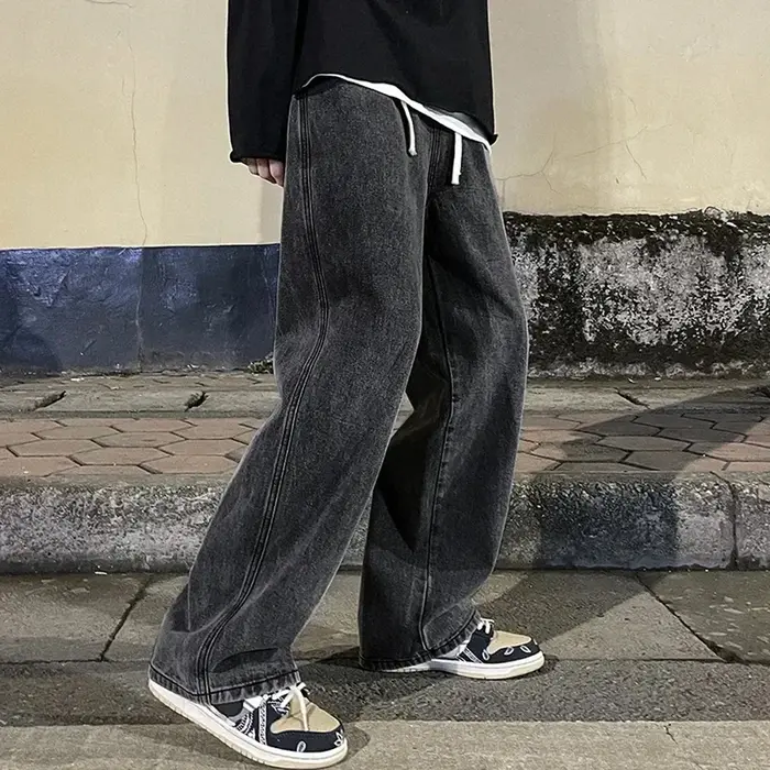 Jean drapé de couleur unie pour hommes, ample, droit, coréen, Vintage, Hip-hop, Y2K, décontracté, qu