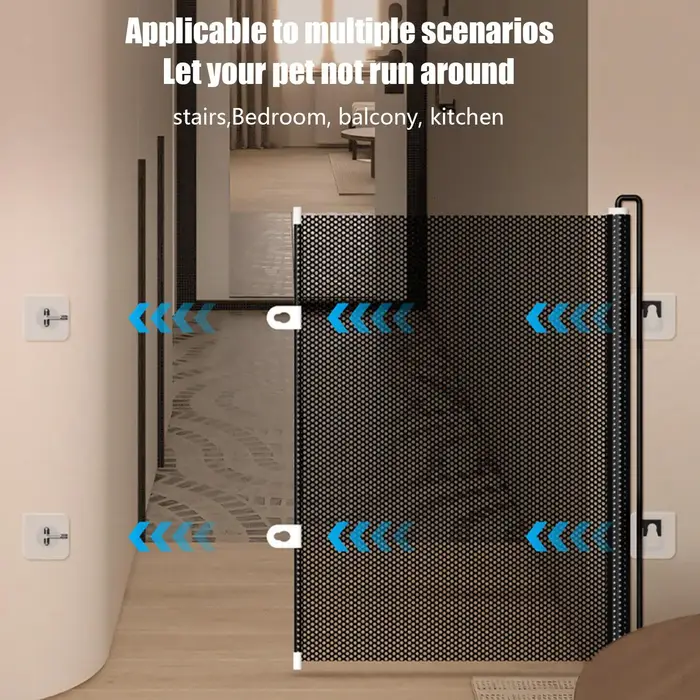 Barrière de sécurité rétractable pour animaux de compagnie et enfants porte pour bébé escaliers télescopiques sans perçage 49 pouces de large Blanc Bleu Rouge