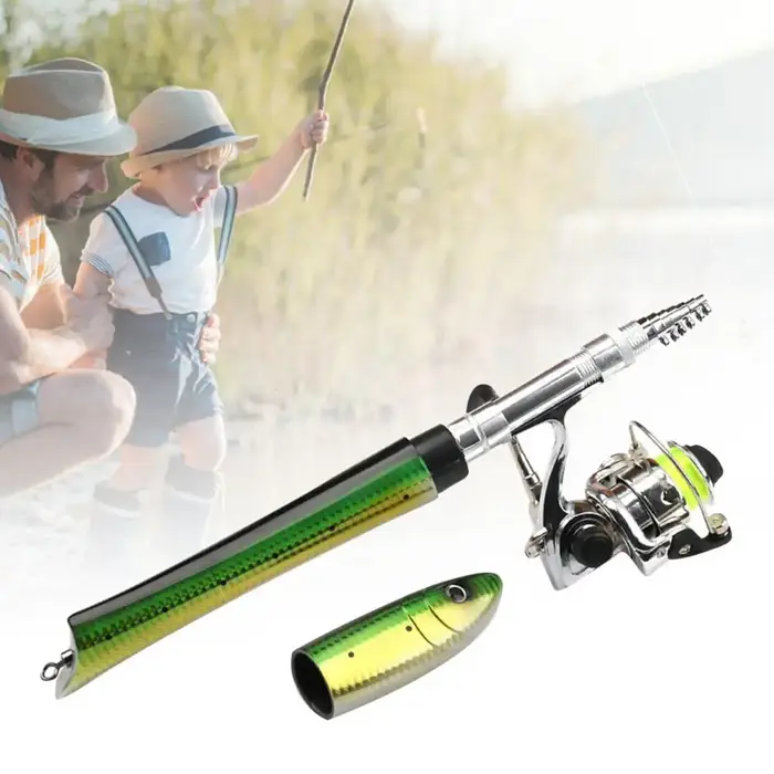Canne à pêche télescopique Portable Mini forme de poisson canne à pêche télescopique filature coulée moulinet Kits équipement de pêche