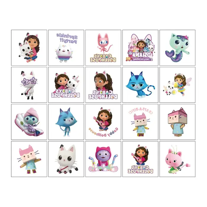 20 autocollants tatouages Kawaii Gabby Dollhouse Cats, mignons, dessins animés, anime, pour enfants,
