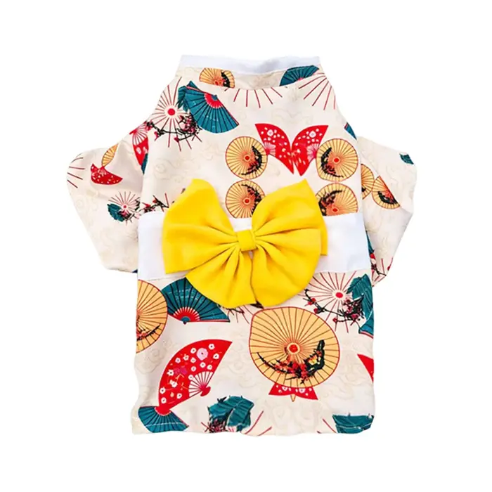 Kimono japonais pour animaux de compagnie, imprimé nœud papillon, vêtements pour chiots, petits chie