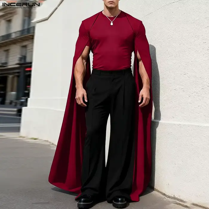 T-shirt homme INCERUN, coupe irrégulière, couleur unie, col rond, manches longues, décontracté, stre