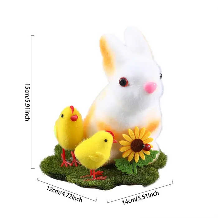 Lapin à fourrure floqué en forme d'œuf de Pâques, fournitures de fête pour enfants, décor de table, 