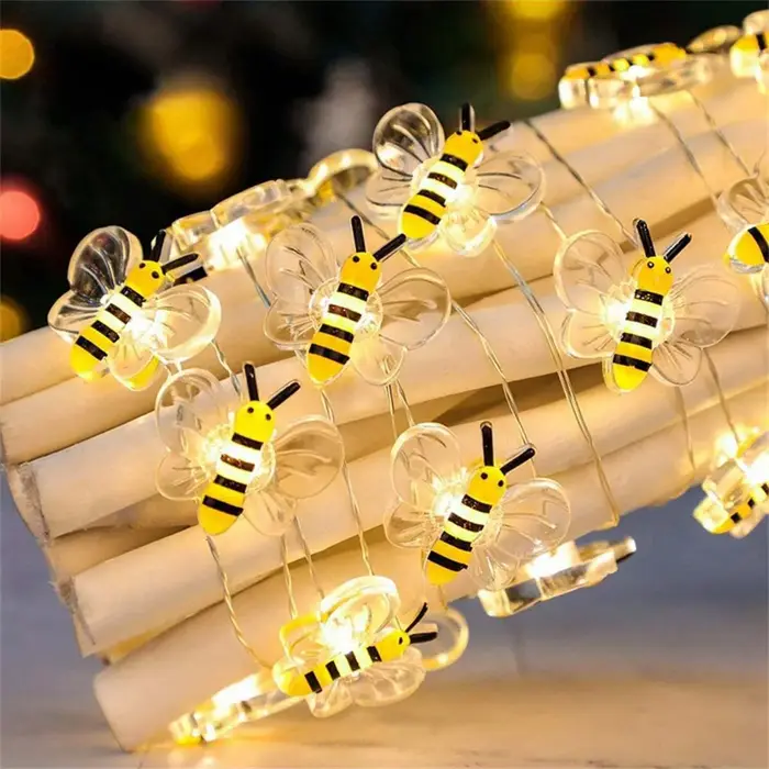 1 paquet de lumières d'abeille à piles, guirlande lumineuse décorative pour plantes de chambre à cou