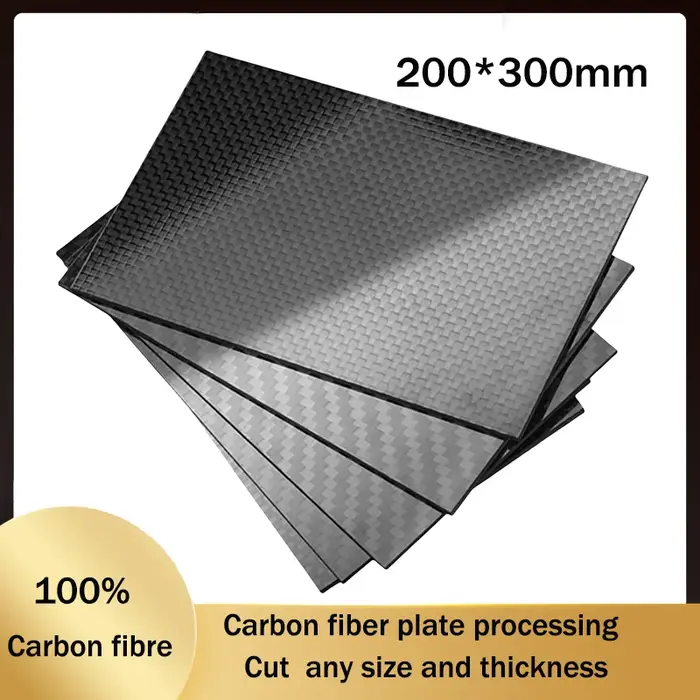 Feuilles de Fiber de carbone haute dureté 3K, 200x300mm, panneau 100% pur, épaisseur 0.5mm-6mm, maté