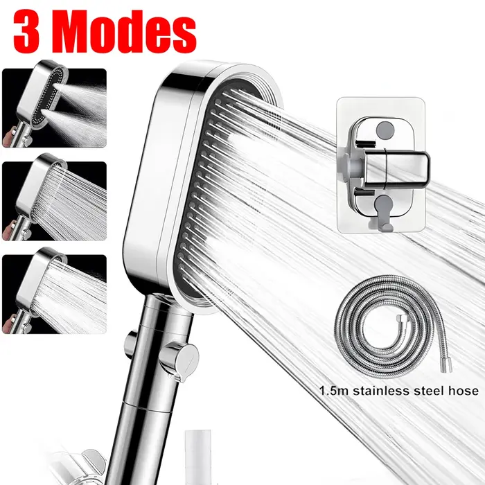 Pommeau douche 3 modes anti-calcaire flexible - Tête de douche anti-bouchage facile à nettoyer main