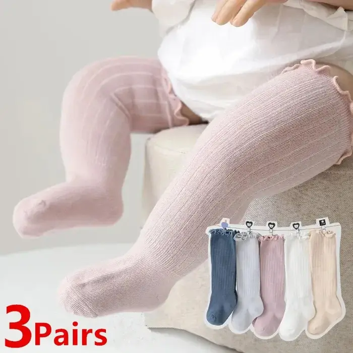 3 paires/lot bébé filles chaussettes dentelle froufrous solide coton longue genou haute enfants chau