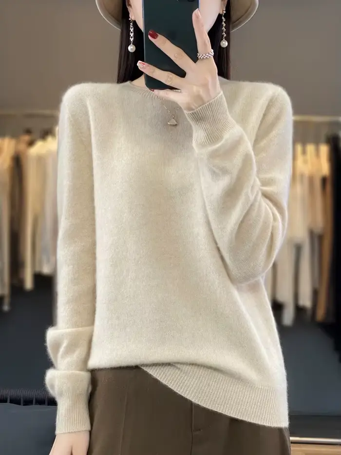 100% laine mérinos pull femmes col rond cachemire tricots femme pull automne hiver décontracté hauts