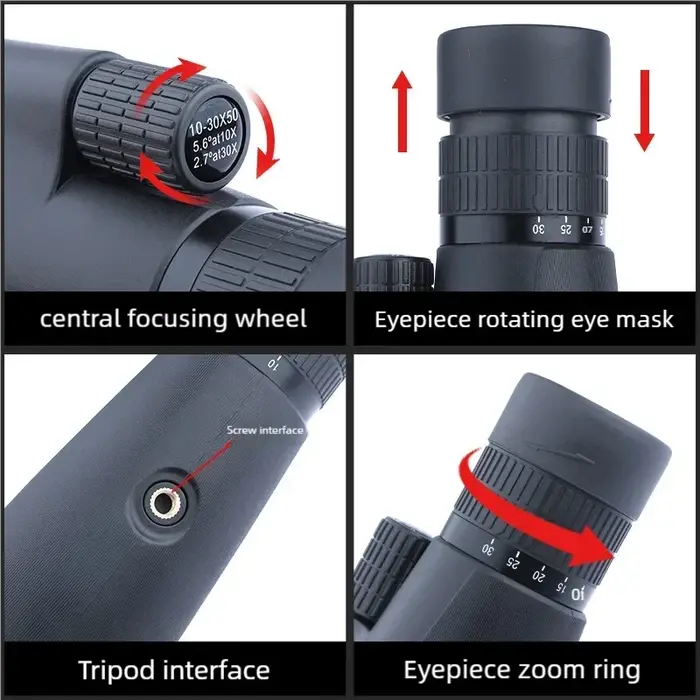 Télescope monocular 10-30x50 HD avec trépied et adaptateur téléphone - longue portée chasse observation