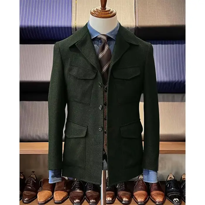 Veste de chasse à chevrons pour hommes, décontractée, 4 poches, Design de mode, blazer Vintage en Tw