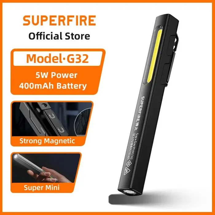 SUPERFIRE G32 stylo lumière avec lumière latérale et torche à gradation continue, mini lampe de poch