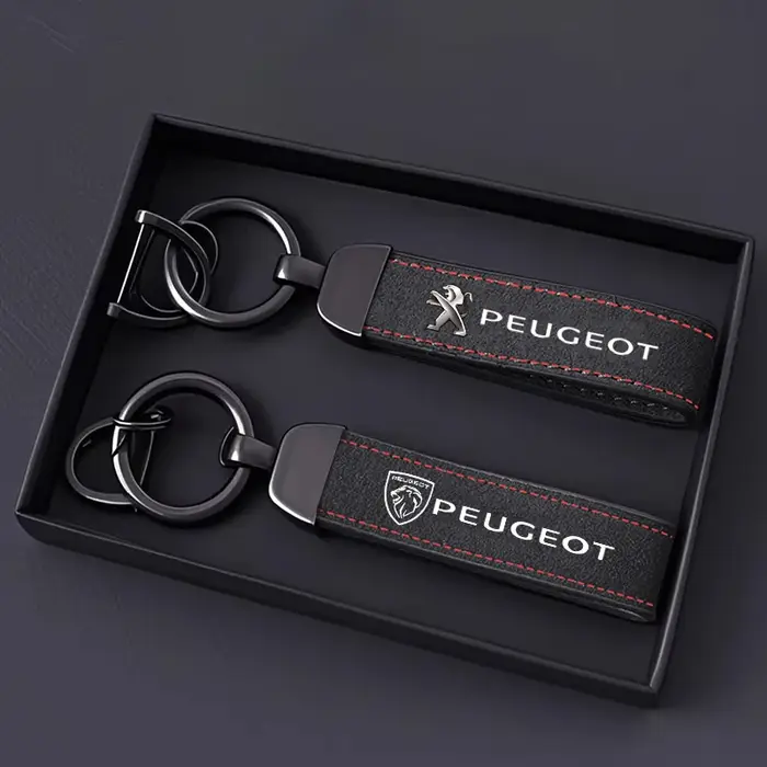 Porte-clés Peugeot en cuir vieilli et alliage - pendentif pour 206, 307, 308, 3008 et autres modèles