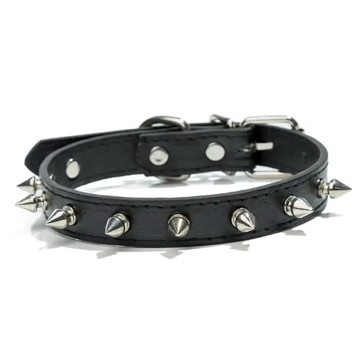 Collier en cuir coloré et réglable pour chat et chien, orné de clous, élégant et tendance, pour chio