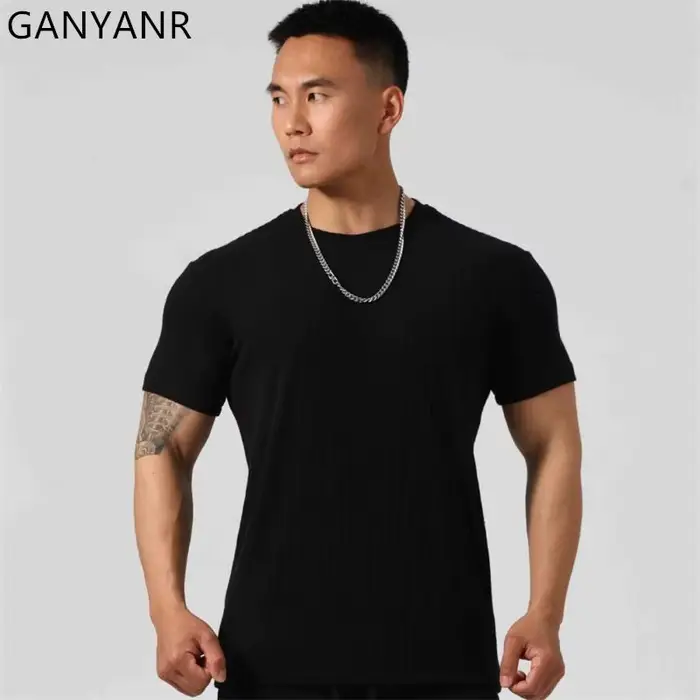 GANYANR vêtements de sport hommes course T-shirt été vêtements de golf actif Fitness à manches court