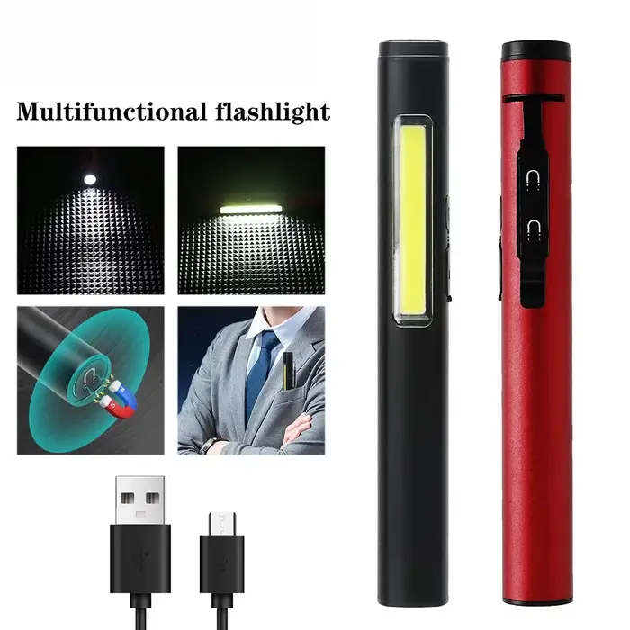 Mini lampe de poche LED XPE + COB, batterie intégrée aste par USB, torche à aimant arrière, lampe st
