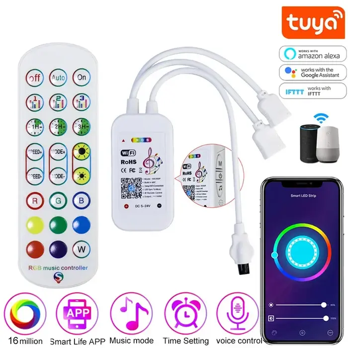 Tuya – contrôleur intelligent pour bande lumineuse Led RGB, avec télécommande DC12V-24VWIFI, contrôl