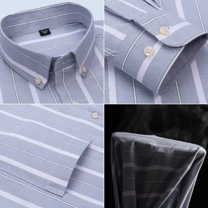 Chemises sociales pour hommes à manches longues 100% pur coton Oxford boutonné Plaid formel mâle vêt
